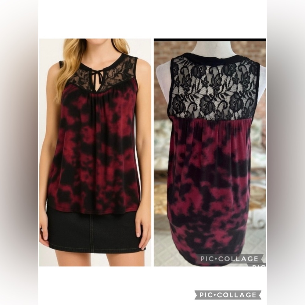 Torrid Super Soft Tunic Top Lace Tie Dye Burgundy Black Chic NWT 10